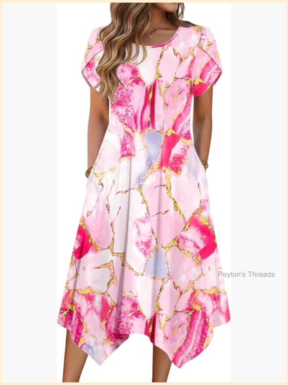 Short Sleeve Flowy Beach Dress with Pockets Midi Sundress